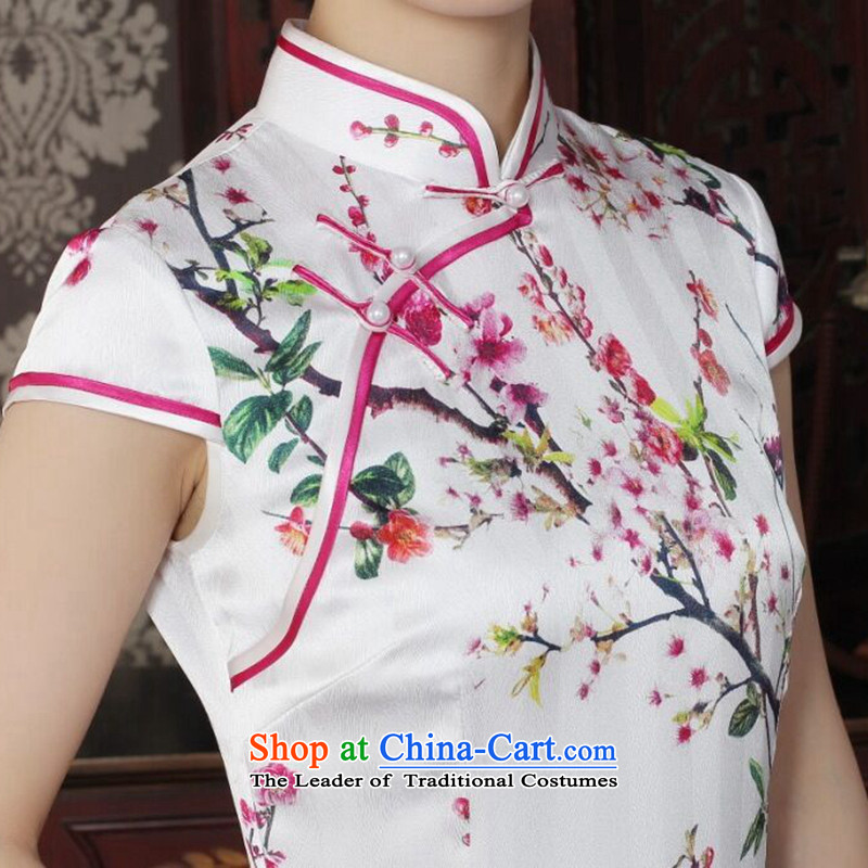 Women's Summer floral sauna Silk Cheongsam heavyweight silk Chinese improved Mock-neck qipao suit daily figure color S cheongsam floral shopping on the Internet has been pressed.