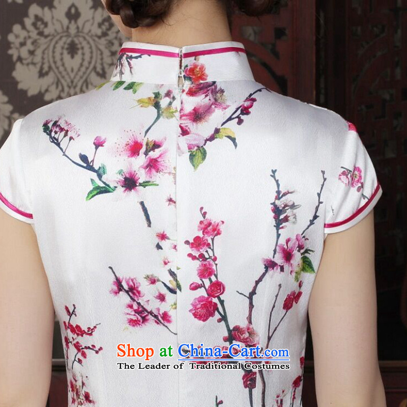 Women's Summer floral sauna Silk Cheongsam heavyweight silk Chinese improved Mock-neck qipao suit daily figure color S cheongsam floral shopping on the Internet has been pressed.
