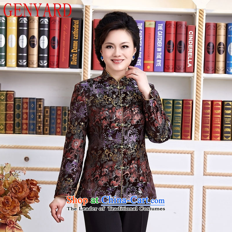 Deloitte Touche Tohmatsu New Shop trade of ethnic Chinese, improvement in the spring and autumn Tang Dynasty Older long-sleeved blouses mother Lady's brown XL,GENYARD,,, shopping on the Internet