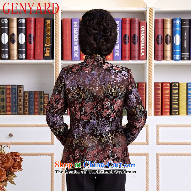 Deloitte Touche Tohmatsu New Shop trade of ethnic Chinese, improvement in the spring and autumn Tang Dynasty Older long-sleeved blouses mother Lady's brown XL,GENYARD,,, shopping on the Internet