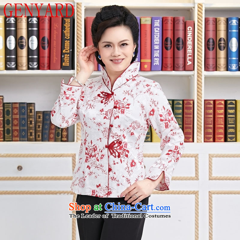 The hotel is inside workers in spring and autumn GENYARD service Tang Dynasty Chinese restaurant waiters female resident tea master long-sleeved blue flowers XL,GENYARD,,, clothing shopping on the Internet