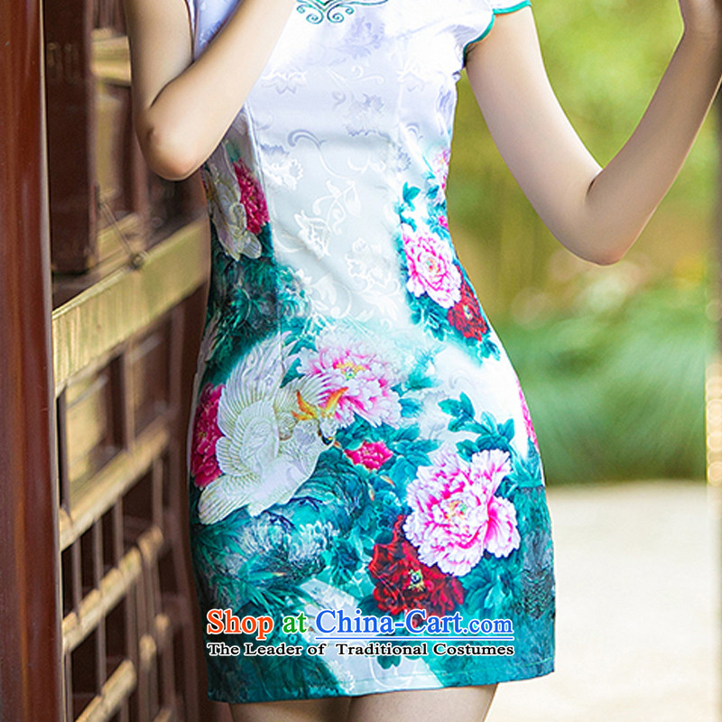 The cheer her light Arabic new lace cheongsam dress short-sleeved qipao gown Ms. retro stamp summer qipao ZA 001 Blue-suit the cross-sa , , , M shopping on the Internet