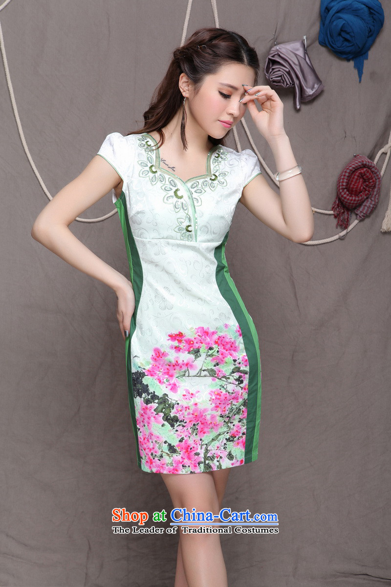 Macharm Fen    9906# embroidery cheongsam ethnic Chinese cheongsam dress daily Stylish retro Sau San graphics build qipao green S picture, prices, brand platters! The elections are supplied in the national character of distribution, so action, buy now enjoy more preferential! As soon as possible.