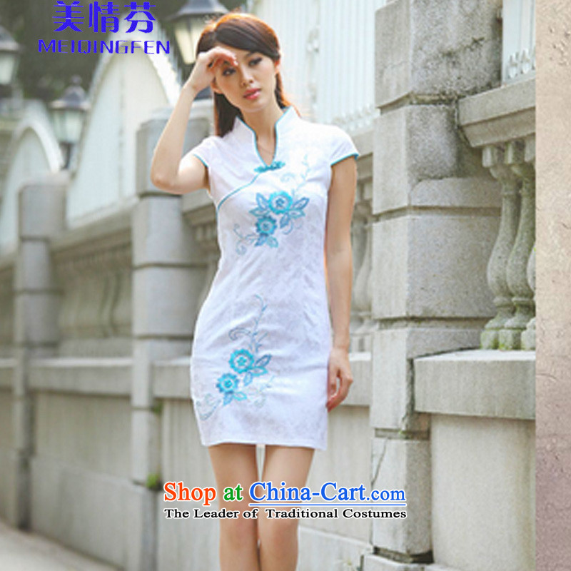 Macharm Fen?   A6913_?Sau San summer short-sleeved qipao idyllic wind the new Chinese qipao improved stylish blue flag?XL