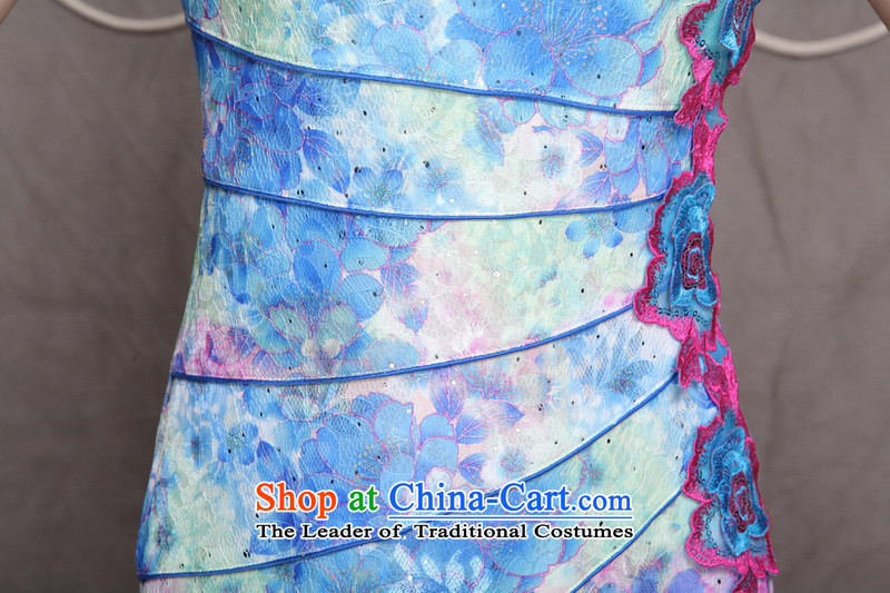 Macharm Fen  9905# China wind stylish ethnic refined elegance improved cheongsam dress blue L picture, prices, brand platters! The elections are supplied in the national character of distribution, so action, buy now enjoy more preferential! As soon as possible.