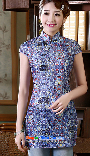 Morning new qipao Land summer short of improvement and Stylish retro CHINESE CHEONGSAM short-sleeved T-shirt OSCE root yarn embroidery blue XL Photo, prices, brand platters! The elections are supplied in the national character of distribution, so action, buy now enjoy more preferential! As soon as possible.