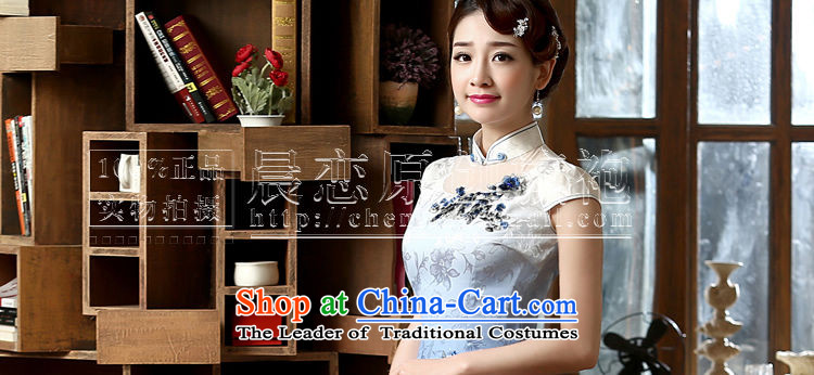 Morning new qipao Land summer short of improvement and Stylish retro CHINESE CHEONGSAM gradient blue light blue embroidery spend three-dimensional XL Photo, prices, brand platters! The elections are supplied in the national character of distribution, so action, buy now enjoy more preferential! As soon as possible.