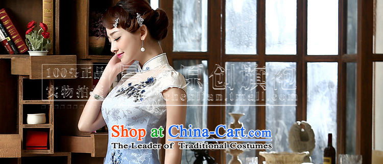 Morning new qipao Land summer short of improvement and Stylish retro CHINESE CHEONGSAM gradient blue light blue embroidery spend three-dimensional XL Photo, prices, brand platters! The elections are supplied in the national character of distribution, so action, buy now enjoy more preferential! As soon as possible.