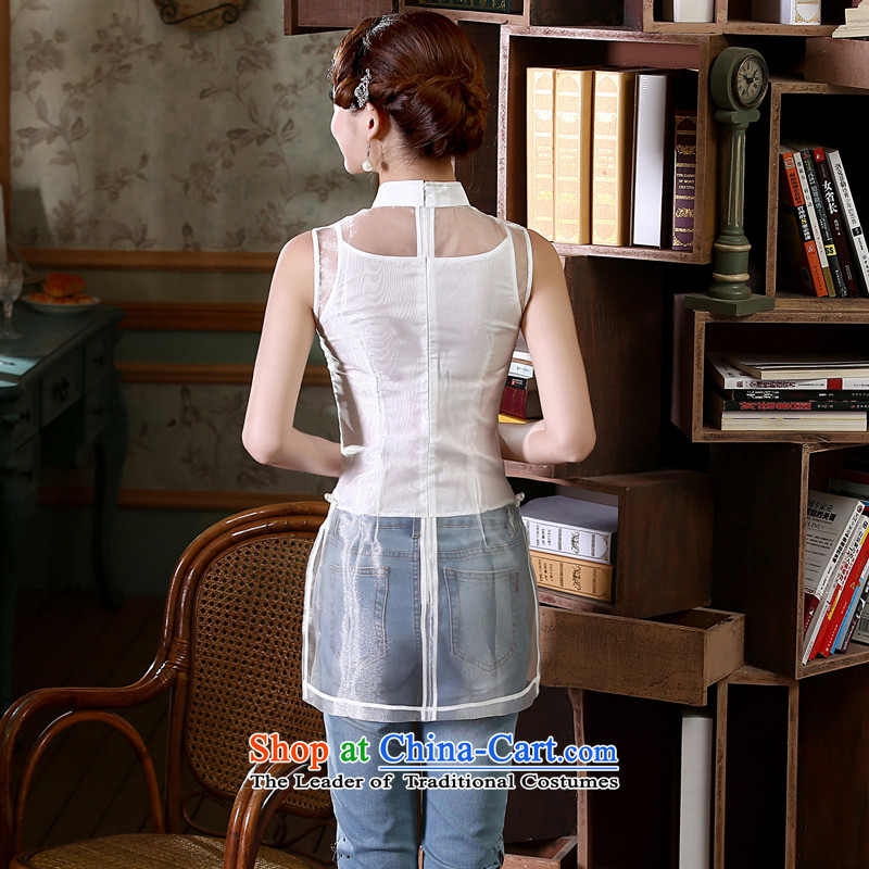 Morning new qipao Land summer short of improvement and Stylish retro CHINESE CHEONGSAM short-sleeved T-shirt OSCE root yarn embroidery White XL, morning land has been pressed shopping on the Internet