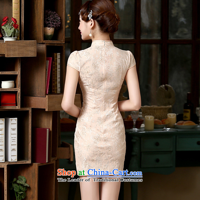 Morning spring and autumn 2015 new land Stylish retro stereo flower rust improved cheongsam dress ornate meat Powder short of meat pink 155/S, morning land has been pressed shopping on the Internet