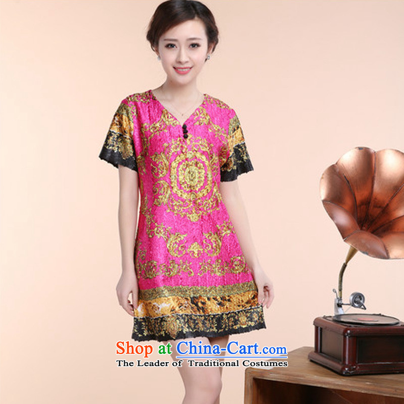 2015 Summer forest narcissus New Silk creases sheikhs wind load mother relaxd qipao Short Sleeve V-Neck Foutune of dresses in red?XXXL XYY-8510 Jacket