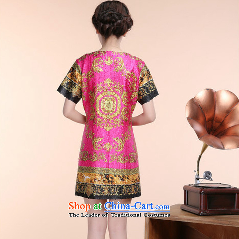2015 Summer forest narcissus New Silk creases sheikhs wind load mother relaxd qipao Short Sleeve V-Neck Foutune of dress jacket XYY-8510 better red XXXL, forest (senlinshuixian narcissus) , , , shopping on the Internet