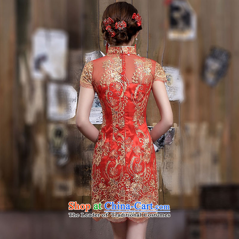 Millennium bride 2015 Spring/Summer new retro pearl embroidery edging petticoats short of qipao gown toasting champagne marriages Q331 RED S, millennium bride shopping on the Internet has been pressed.