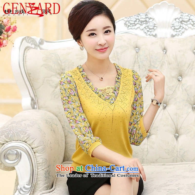 The elderly in the spring loaded GENYARD2015 new moms with lace chiffon 7-sleeved T-shirt with middle-aged female forming the top blue XXXL,GENYARD,,, Wu shopping on the Internet