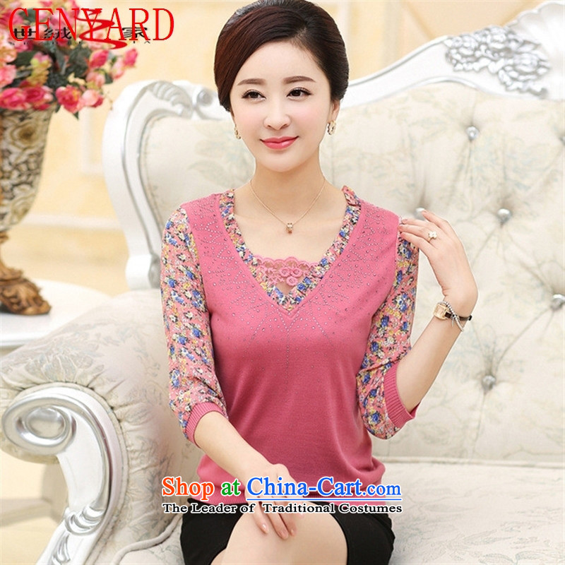 The elderly in the spring loaded GENYARD2015 new moms with lace chiffon 7-sleeved T-shirt with middle-aged female forming the top blue XXXL,GENYARD,,, Wu shopping on the Internet