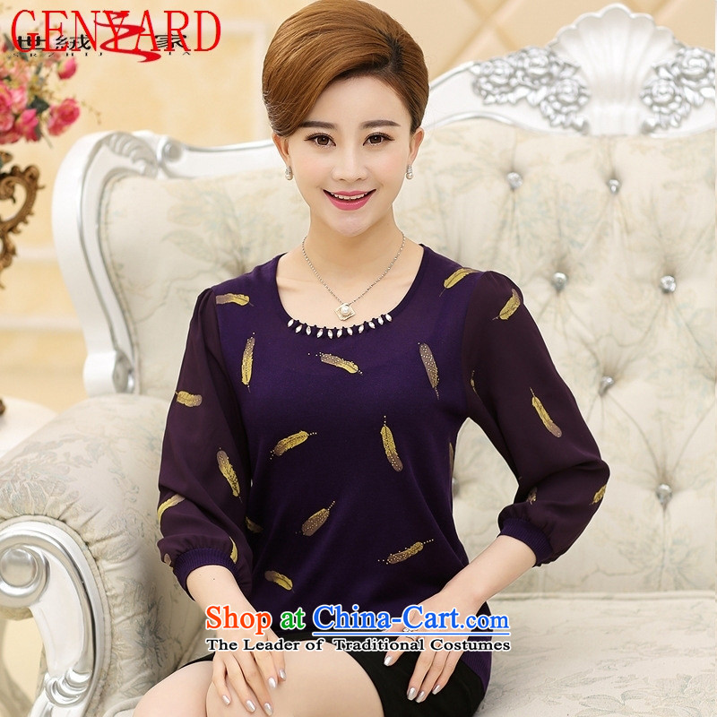 In 2015, trade shop Deloitte Touche Tohmatsu Older Women Spring New t shirt stylish Seven 桖 cuff chiffon lace larger mother blouses red XXL,GENYARD,,, shopping on the Internet