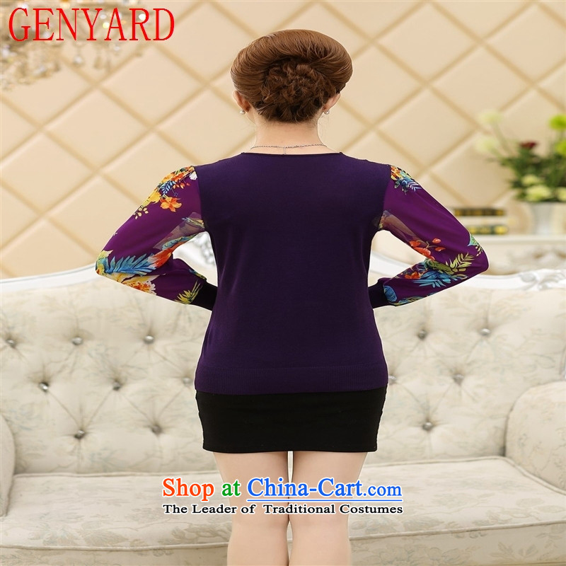 The spring of the new girls GENYARD2015 larger mother lace stamp mount long-sleeved shirt T-shirts chiffon Knitted Shirt, forming the basis for middle-aged M,GENYARD,,, Purple Shopping on the Internet