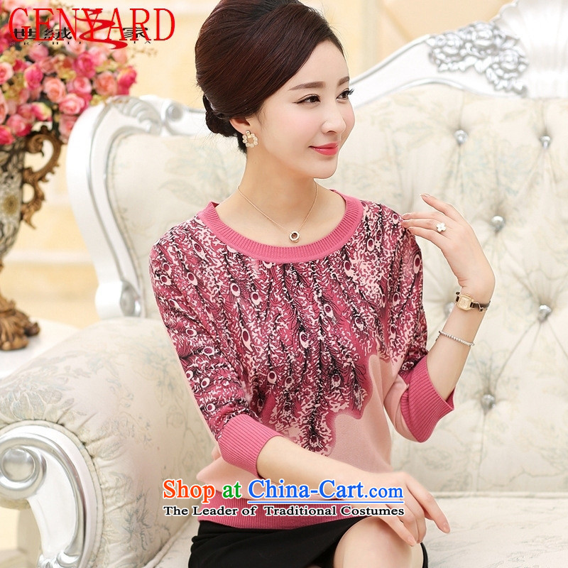 Spring GENYARD2015 new seven-sleeved shirt with mother loose bat round-neck collar chiffon knitting sweater knit sweater pink XXL,GENYARD,,, forming the Online Shopping