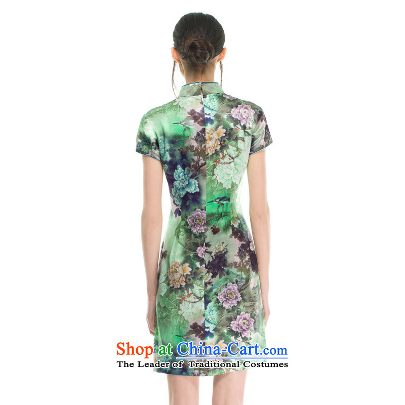The women's true : the spring and summer of 2015, the new Silk poster printing short flag facade flowers classical style qipao 21906 15 green , L, Wood , , , the true online shopping
