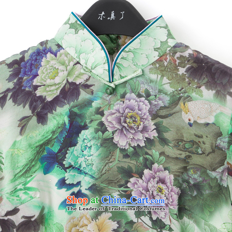 The women's true : the spring and summer of 2015, the new Silk poster printing short flag facade flowers classical style qipao 21906 15 green , L, Wood , , , the true online shopping
