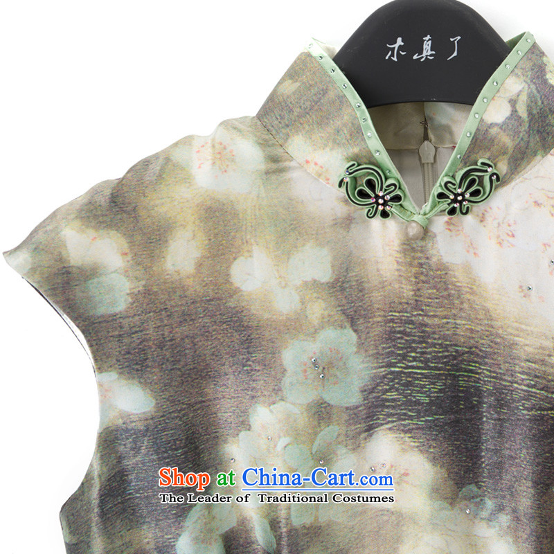 Wooden spring and summer of 2015 really new herbs extract romantic arts painting short qipao 21907 15 light green wooden really a , , , XXXL, shopping on the Internet