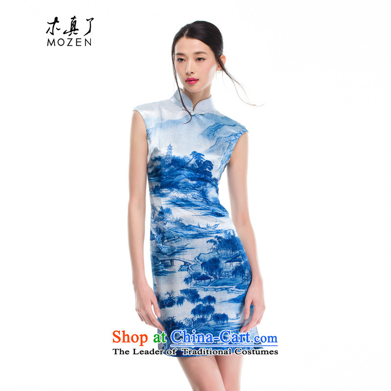 The women's true   the spring and summer of 2015, New herbs extract inkjet Shanshui China classical style qipao 32308 Female Manily 11 light blue?Xxl_a_