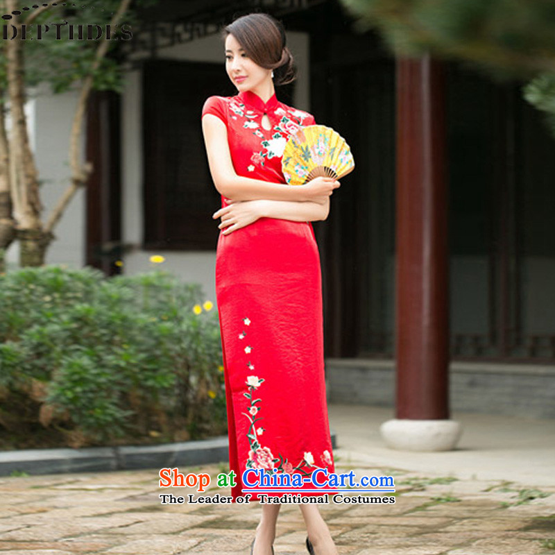 2015 new toasting champagne DEPTHDES Service Bridal wedding dress improved cheongsam long summer fashion of the forklift truck heavy industry embroidery Sau San video thin red XL,DEPTHDES,,, replica shopping on the Internet