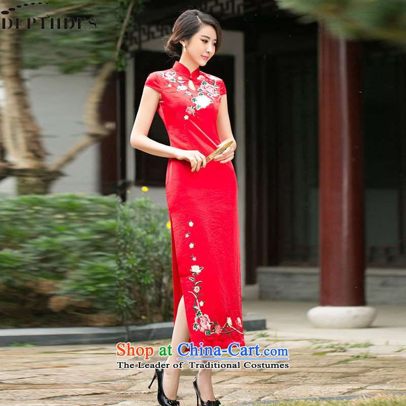 2015 new toasting champagne DEPTHDES Service Bridal wedding dress improved cheongsam long summer fashion of the forklift truck heavy industry embroidery Sau San video thin red XL,DEPTHDES,,, replica shopping on the Internet