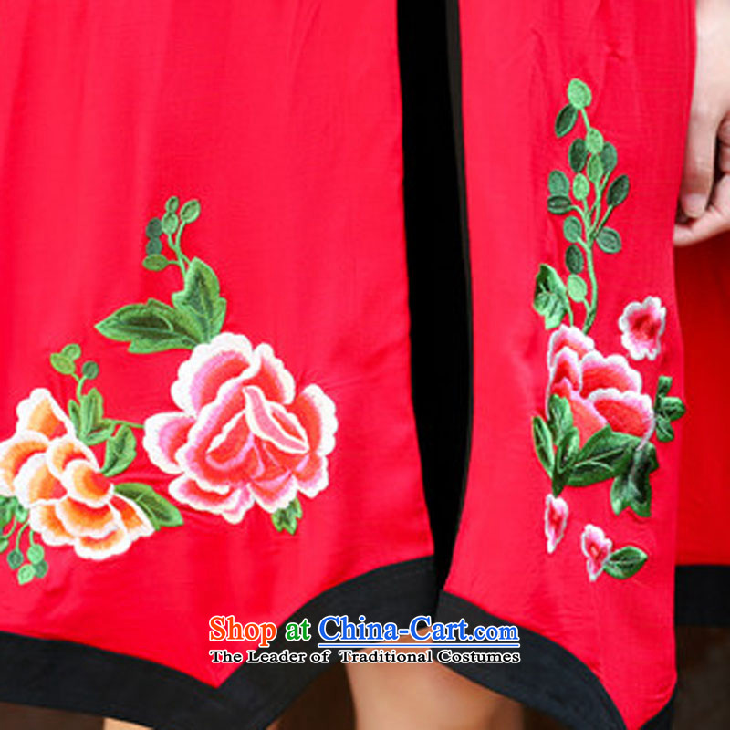 Elizabeth, 2015 NEW Summer stitching embroidery jacquard ethnic dresses cotton linen dress in long C1132  Elizabeth, XL, red , , , shopping on the Internet