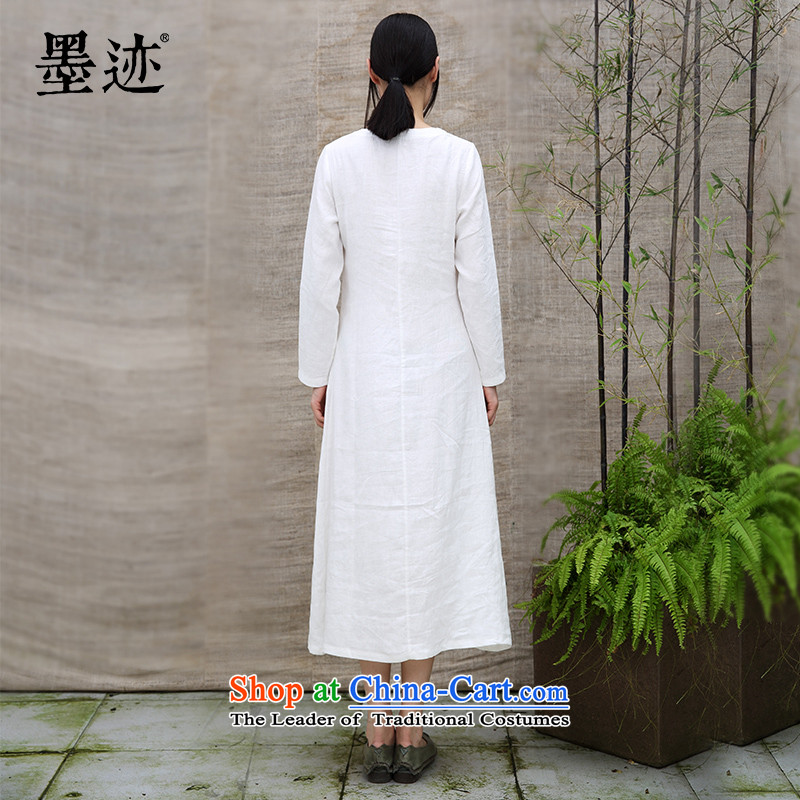 Ink cotton linen dresses improved Tang dynasty of ethnic Chinese Han-long hand painted art tea linen white ink has been pressed XXL, CHEONGSAMS shopping on the Internet
