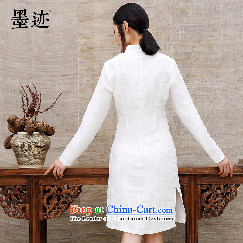 The spring of 2015, Ink new cotton linen dresses of ethnic Chinese cotton linen coat Long White Linen Dress white girl XL, ink has been pressed shopping on the Internet
