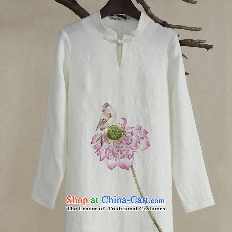 Ink hand-painted retro tea service improvement Tang branded Chinese Daily Han-cotton linen clothes female white gown of M ink has been pressed shopping on the Internet