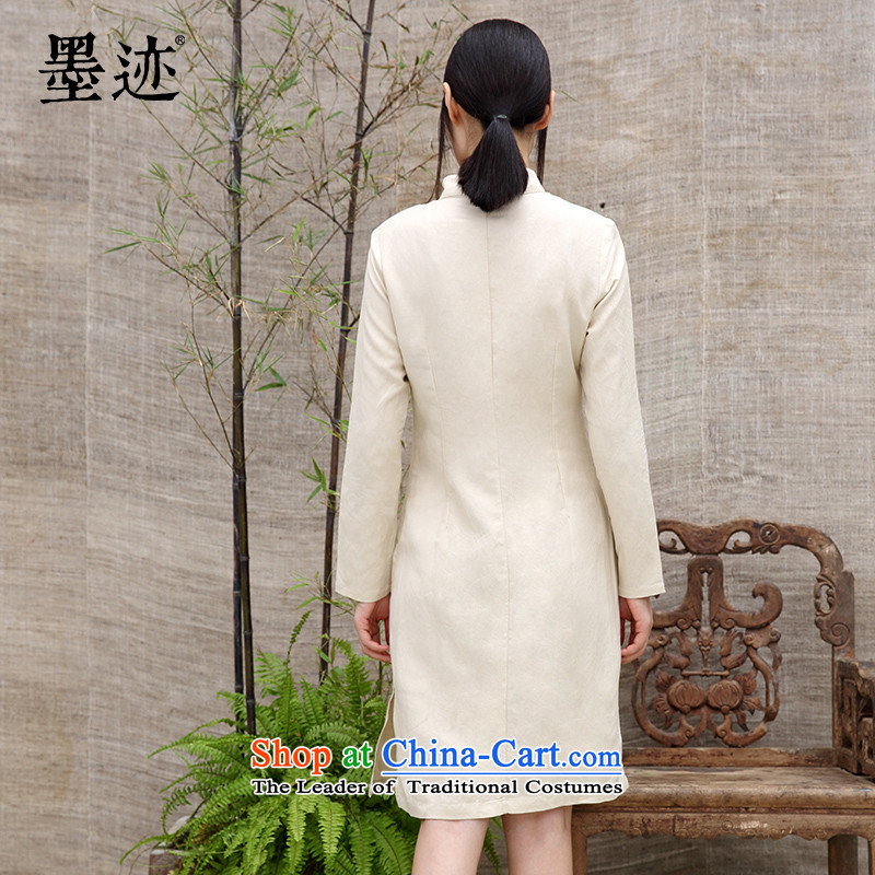 Ink cotton linen Chinese high-end load spring and autumn qipao new long-sleeved stylish 2015 improved retro long skirt qipao apricot color ink has been pressed XL, online shopping