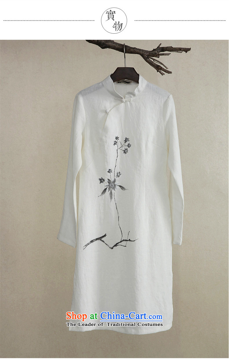 Ink cotton linen spring intuition of the Tang Dynasty Chinese hibiscus female dresses long tea art linen long female white M picture, prices, brand platters! The elections are supplied in the national character of distribution, so action, buy now enjoy more preferential! As soon as possible.