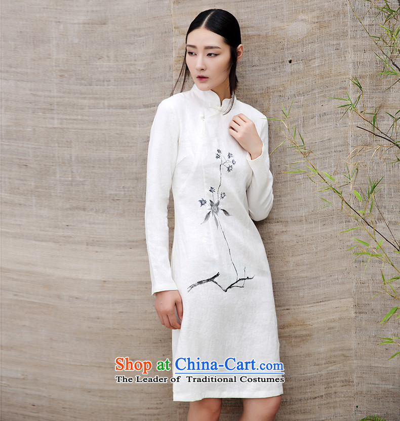 Ink cotton linen spring intuition of the Tang Dynasty Chinese hibiscus female dresses long tea art linen long female white M picture, prices, brand platters! The elections are supplied in the national character of distribution, so action, buy now enjoy more preferential! As soon as possible.