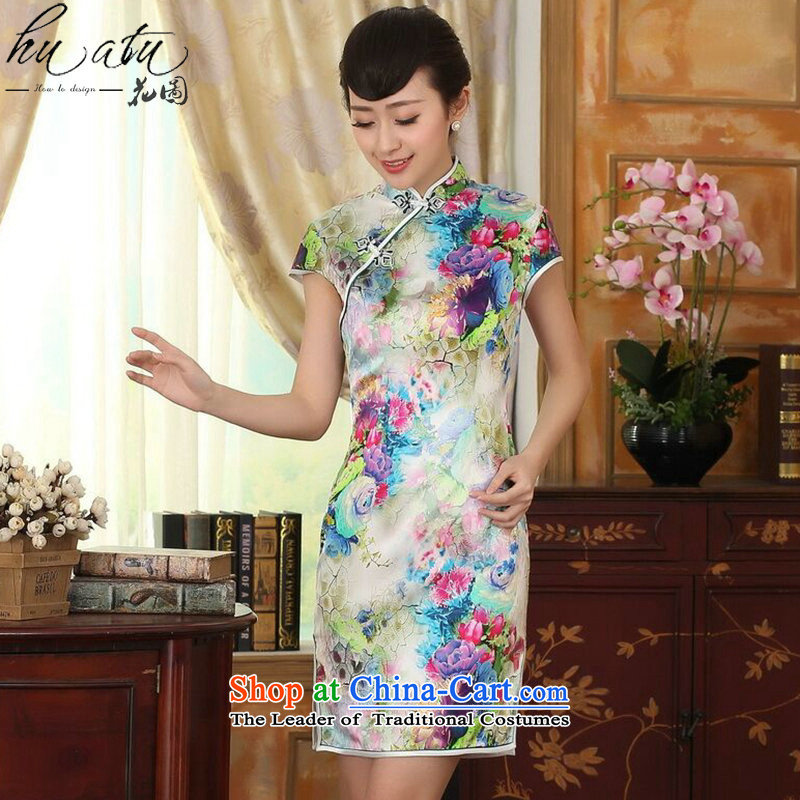 Spend the summer female qipao figure heavyweight silk retro herbs extract poster stretch of Sau San double short qipao figure color M, floral shopping on the Internet has been pressed.