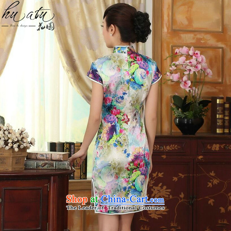 Spend the summer female qipao figure heavyweight silk retro herbs extract poster stretch of Sau San double short qipao figure color M, floral shopping on the Internet has been pressed.