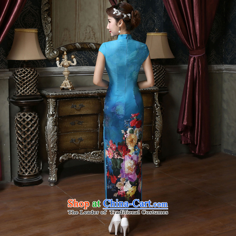 In the summer of 2015, Friends new improved daily qipao classic retro style qipao temperament Sau San silk thick pc stamp short skirt Q423 qipao quality assurance, Yi (LANYI) , , , shopping on the Internet