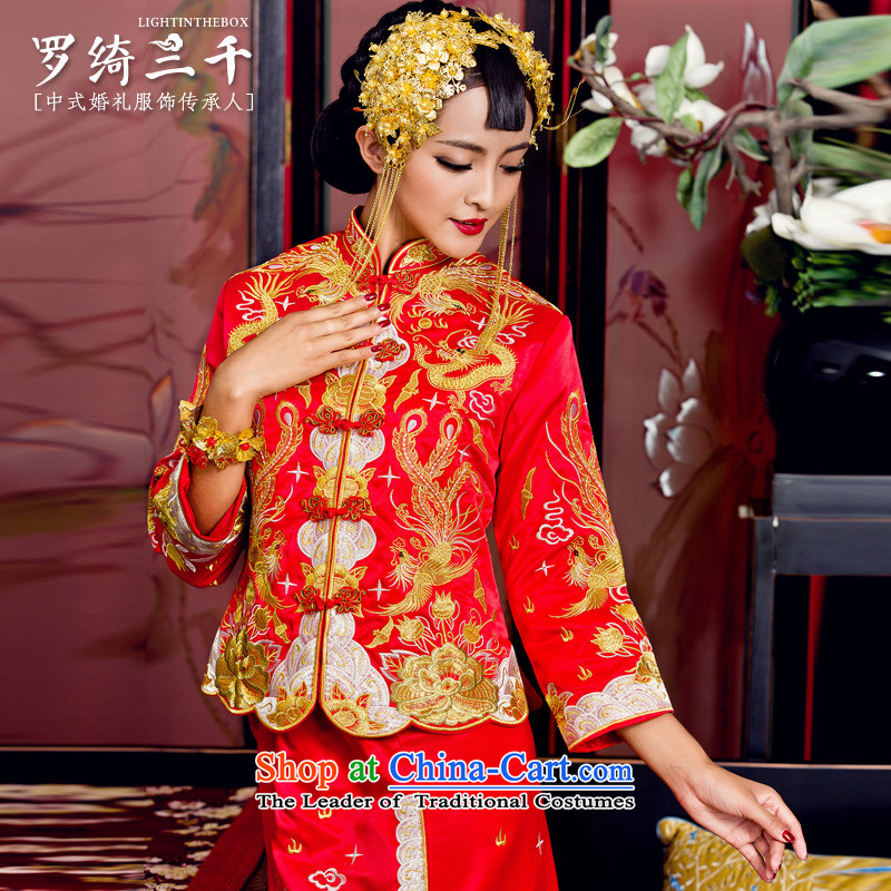 Bathing in the use of Chinese bride skirts Yoyo Chen Wu-fu toasting champagne dresses Small Service Bridal Longfeng use wedding dresses costume wedding dress gold and silver thread embroidery 1122 Silver heart small Wu-fu L chest 92CM, Mu Yao , , , shoppi