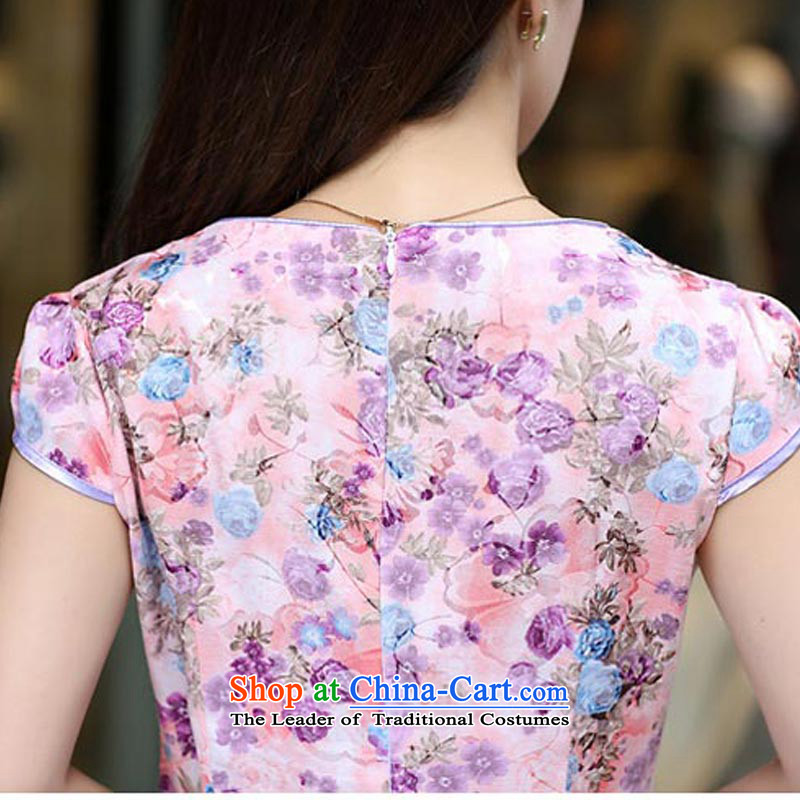 2015 Summer new stylish embroidered dress retro-collar short-sleeve national services cheongsam dress 1603 pink XL, Joon-Il, Lisa (queensmakings) , , , shopping on the Internet