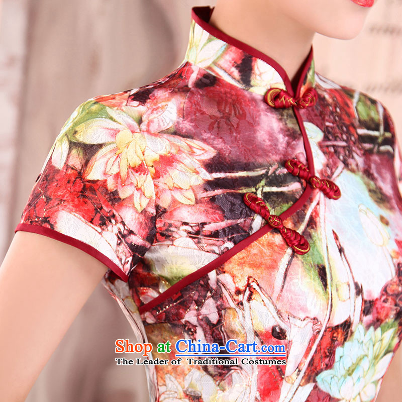Millennium bride in the spring of 2015, the new elderly mother with retro flowers dresses and the relatively short time, the improvement of lotus flowers daily qipao X162 HUI XIN XL, millennium bride shopping on the Internet has been pressed.