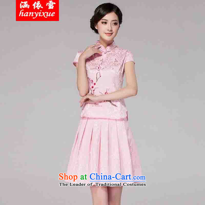 In accordance with the snow covered by the spring and summer of 2015, Tang dynasty new women's improved daily cheongsam dress retro look stylish two kit pink XXL, covered by snow in accordance with , , , shopping on the Internet