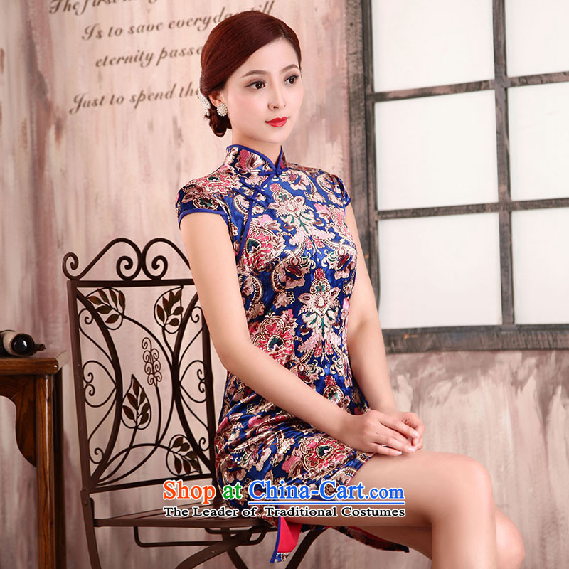 ?The spring of the new millennium the bride 2015 new summer retro skirt Fashion, elderly mother improved load short of Qipao X5073 daily system flowers ink?S
