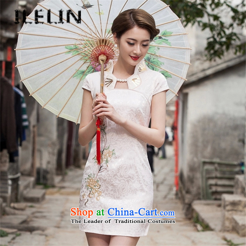 Mr Ronald, elegance ILELIN2015 embroidery cheongsam dress suit improved graphics outside Sau San stylish thin breasted qipao gown daily, apricot M,ILELIN,,, shopping on the Internet