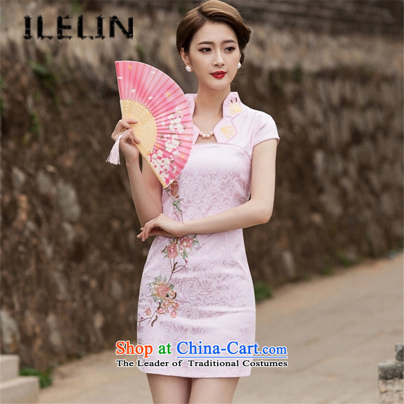 Mr Ronald, elegance ILELIN2015 embroidery cheongsam dress suit improved graphics outside Sau San stylish thin breasted qipao gown daily, apricot M,ILELIN,,, shopping on the Internet