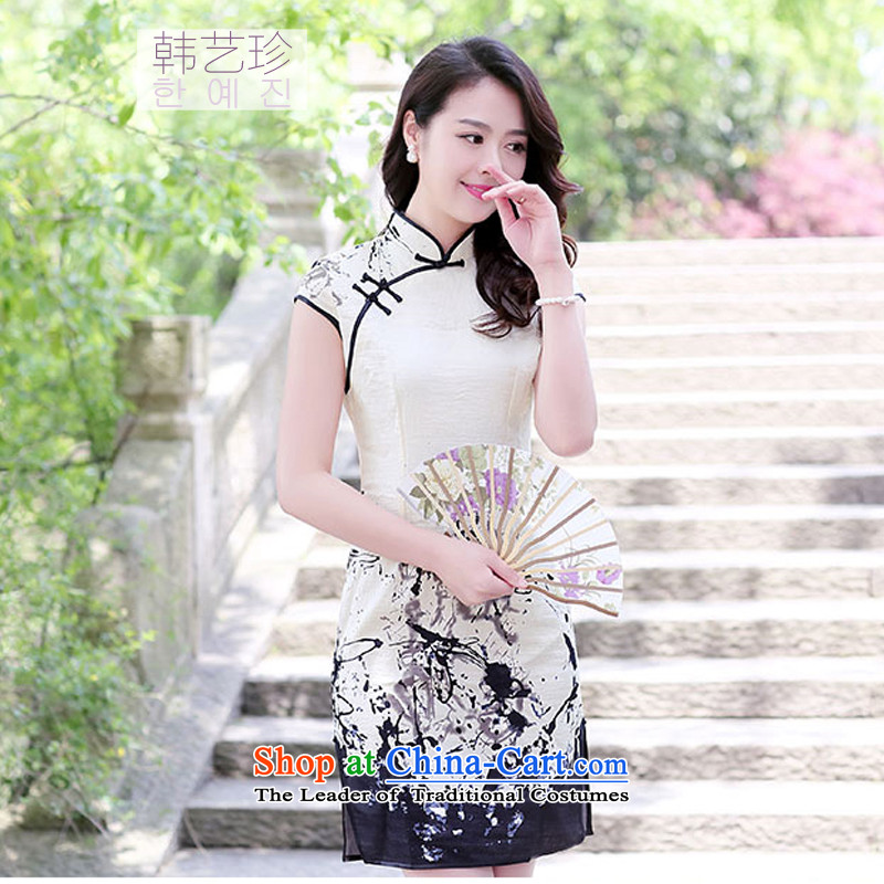 Korea Yae Jin 2015 Summer new improved daily qipao female Korean literature and video thin retro Sau San dresses qipao ink painting M Won Yae Jin , , , shopping on the Internet