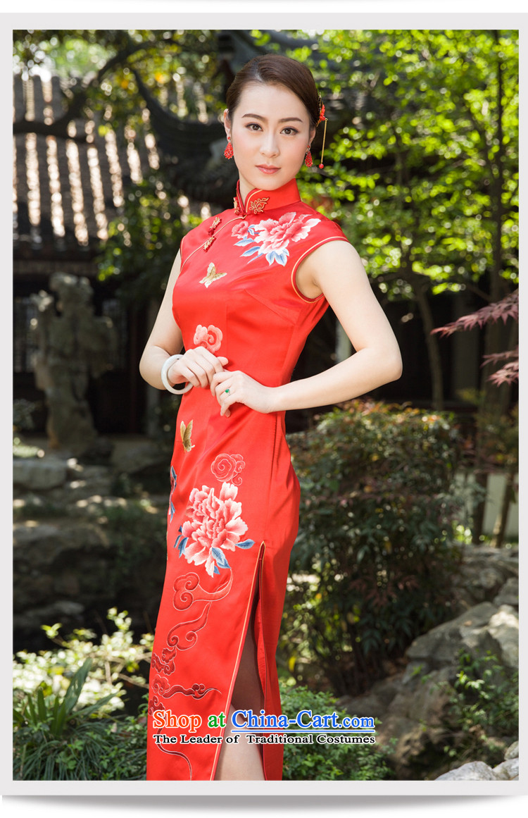 The Wu female red 2015 Summer Ms. new red silk cheongsam dress retro long marriage bows dress handicraft embroidery Xiangyun Mudan M picture, prices, brand platters! The elections are supplied in the national character of distribution, so action, buy now enjoy more preferential! As soon as possible.