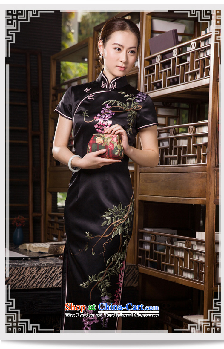 The Wu female red 2015 Summer New Silk Cheongsam dress Ms. retro long herbs extract elegant hand Embroidery Stamp Black Zi Teng Fa , prices, picture XL brand platters! The elections are supplied in the national character of distribution, so action, buy now enjoy more preferential! As soon as possible.