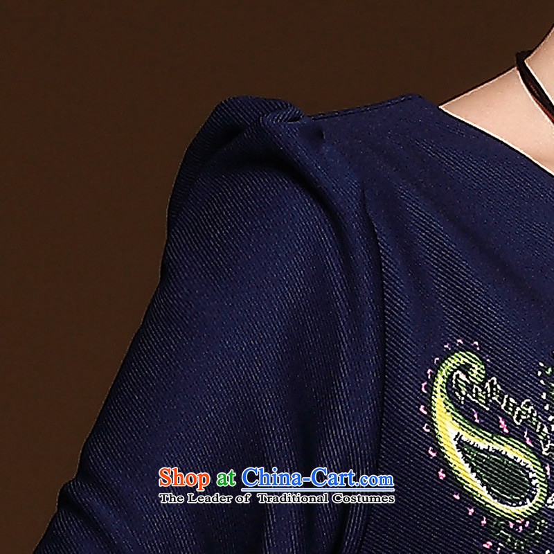 [Sau Kwun Tong] star retro long-sleeved dresses spring 2015 new positioning spend daily cheongsam dress Blue M-soo Kwun Tong shopping on the Internet has been pressed.