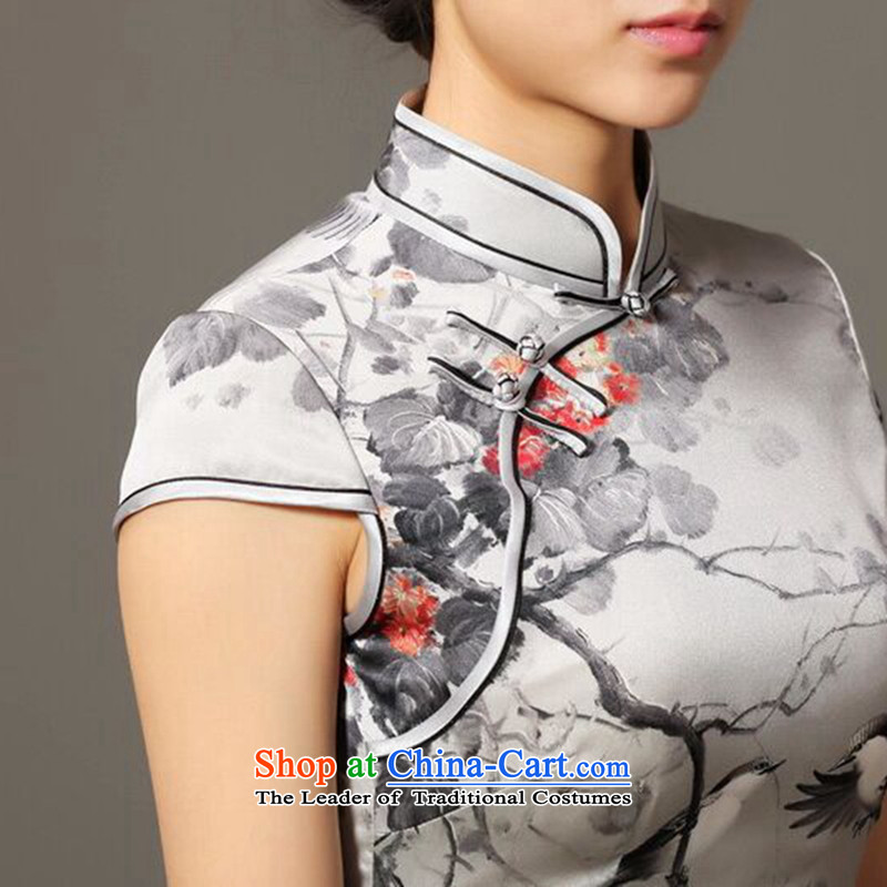 Dan smoke summer new women's dresses Silk Cheongsam Retro classic elegant and noble magpies bad herbs extract qipao Figure Color XL, Dan Smoke , , , shopping on the Internet